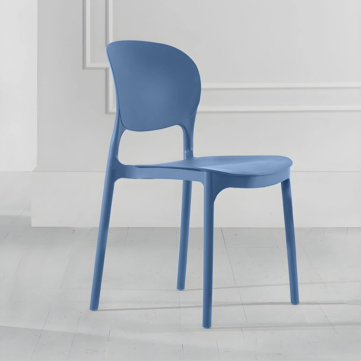Stackable modern side chair with low back made of plastic and acrylic, perfect for contemporary dining