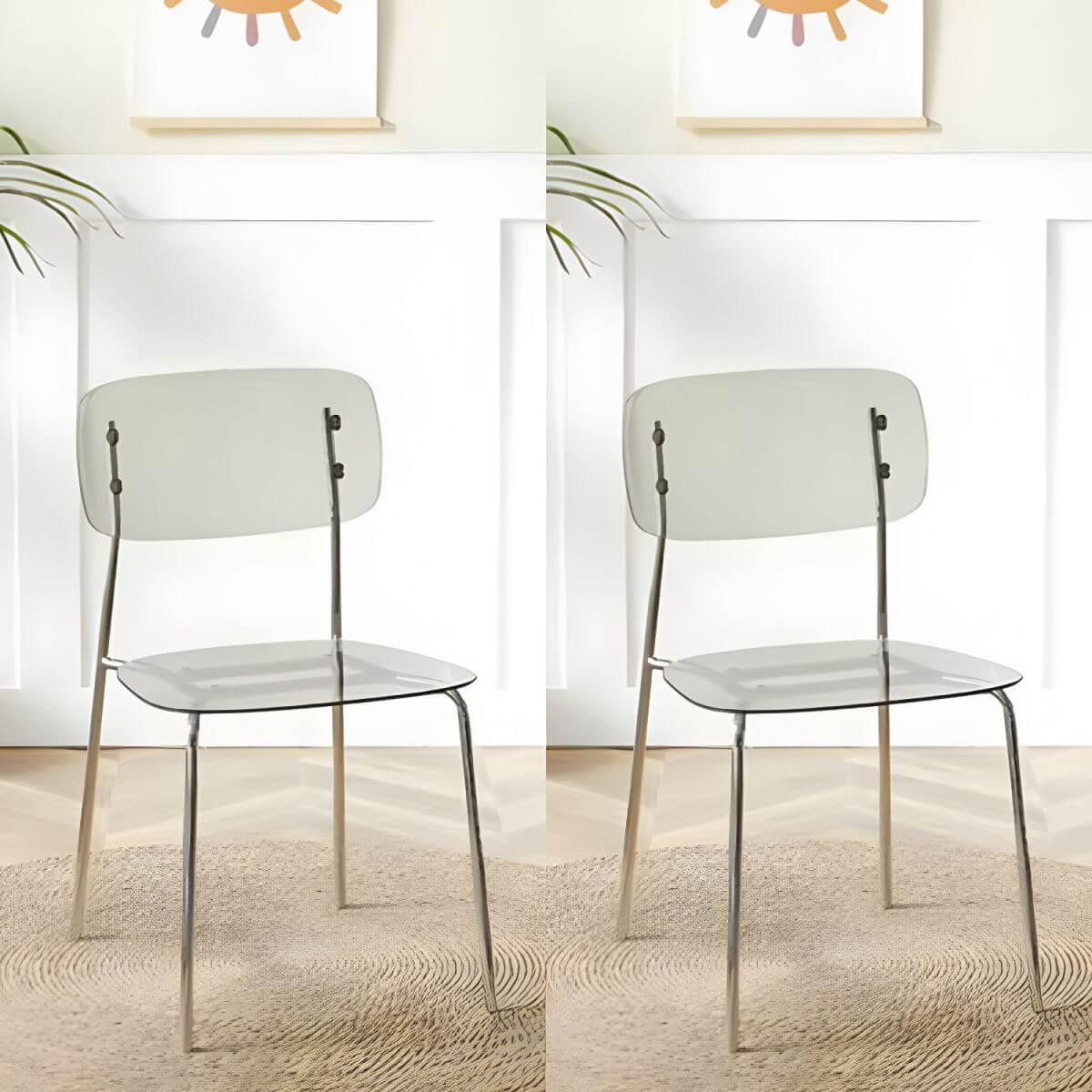 Transparent acrylic dining chair with modern design, perfect for living room and kitchen seating