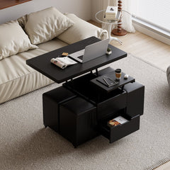 Modern Black Lift Top Coffee Table 4 in 1 with Storage Ottoman Foldable and Casters