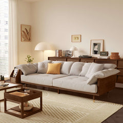 Modern 3-Seat Upholstered Cotton Linen Sofa Solid Wood Frame Sofa