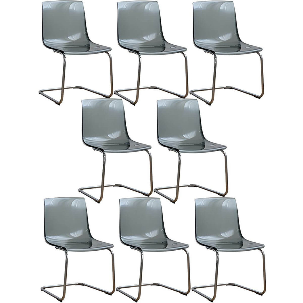 Scandinavian style plastic and acrylic dining side chair with silver legs, non-upholstered design