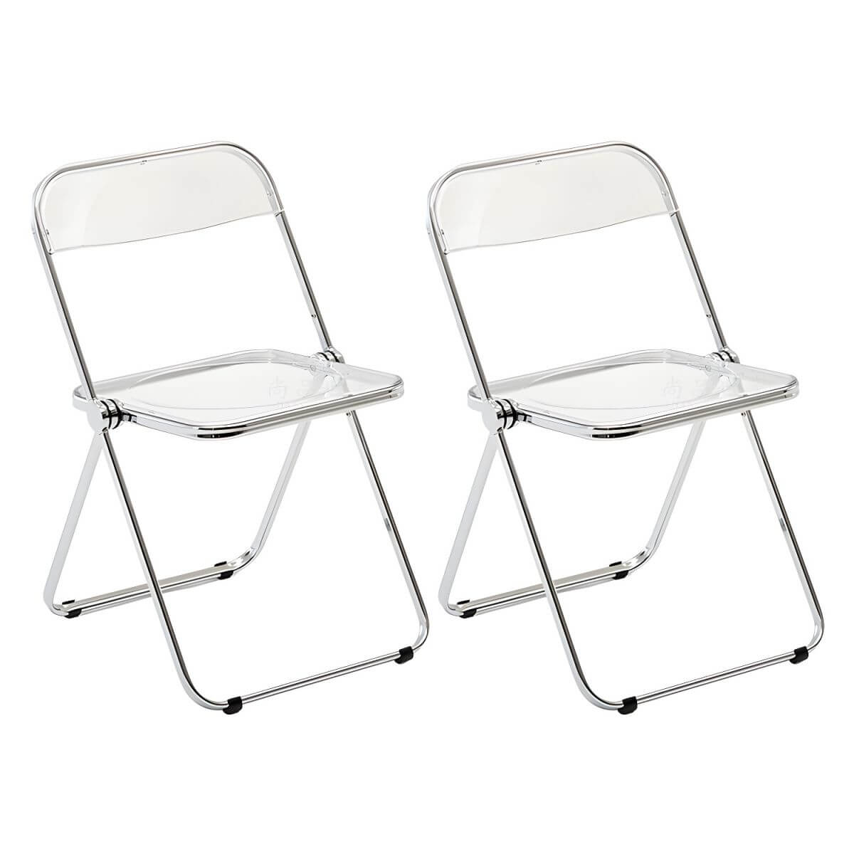 Scandinavian style dining chair with silver metal legs and plastic acrylic seat