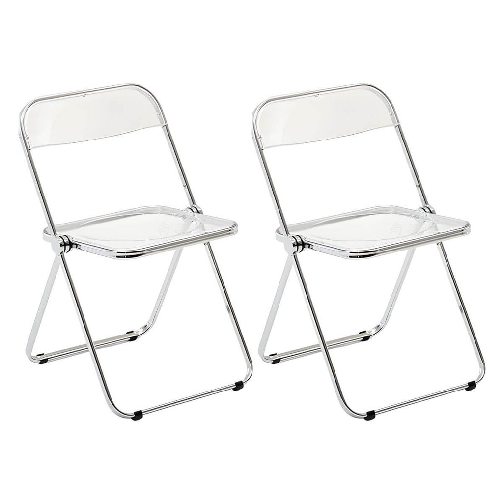 Scandinavian style dining chair with silver metal legs and plastic acrylic seat