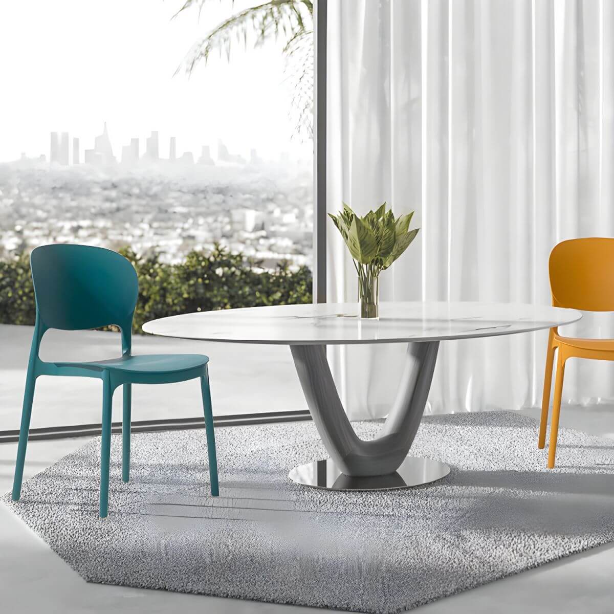 Stackable modern side chair with low back made of plastic and acrylic, perfect for contemporary dining