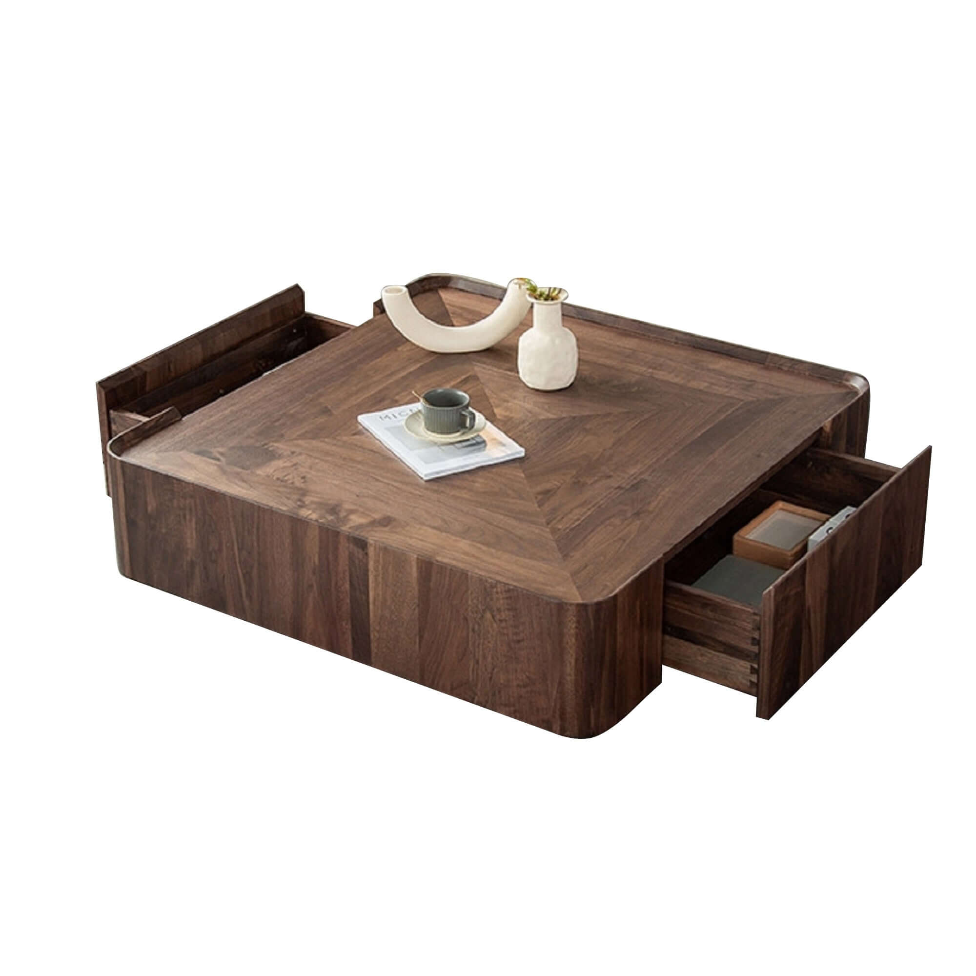 Stylish modern wooden coffee table featuring 2 spacious drawers for storage