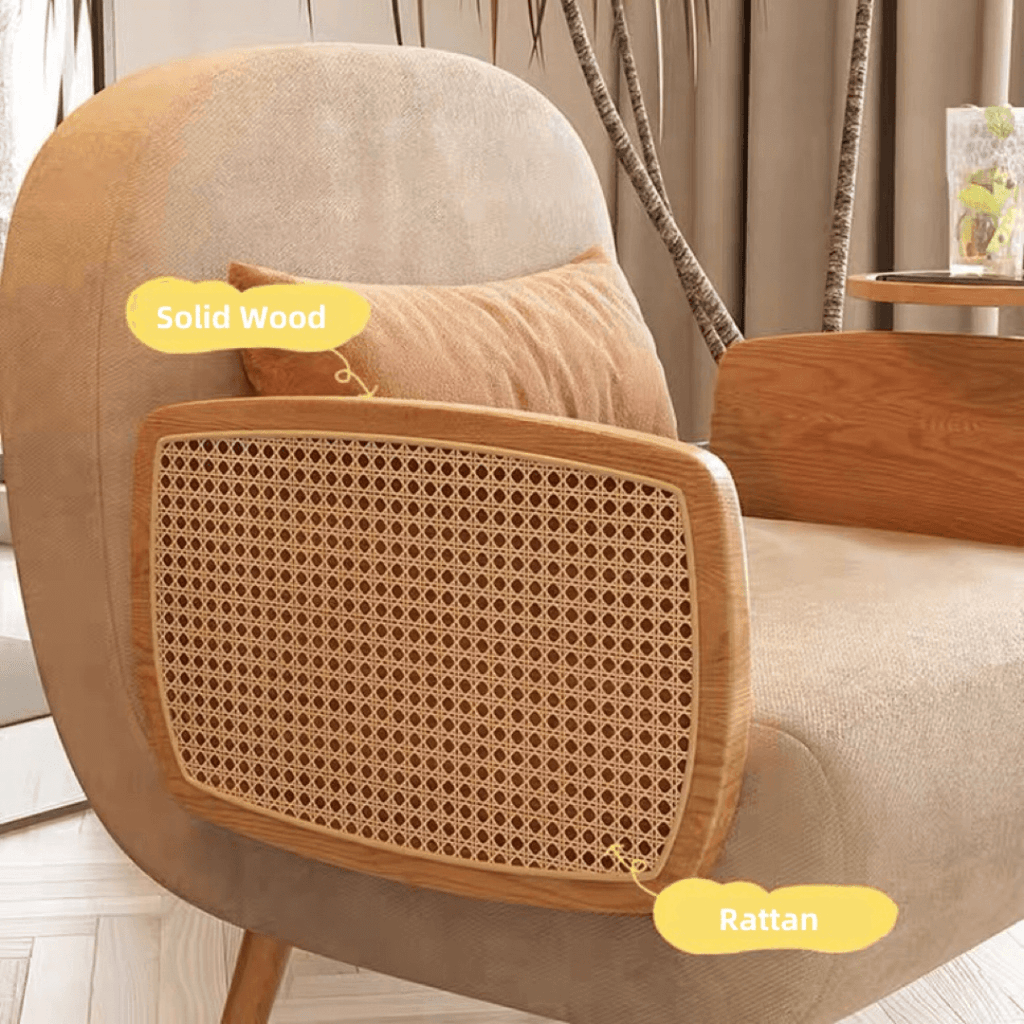 MidCentury modern single sofa bed with rattan, convertible folding daybed and lounge chair