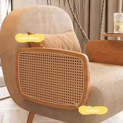 Elegant Folding Lounge Chair with Retro Rattan Accents
