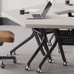 Geometrically Designed Solid Wood Multifunctional Meeting Table with Movable Wheels
