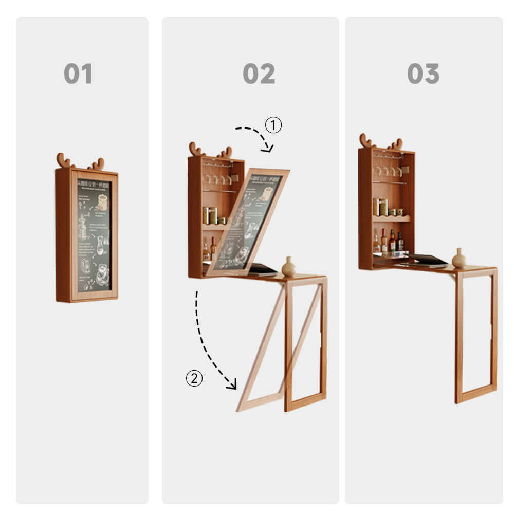 Foldable solid wood bar table organizer for compact and stylish storage