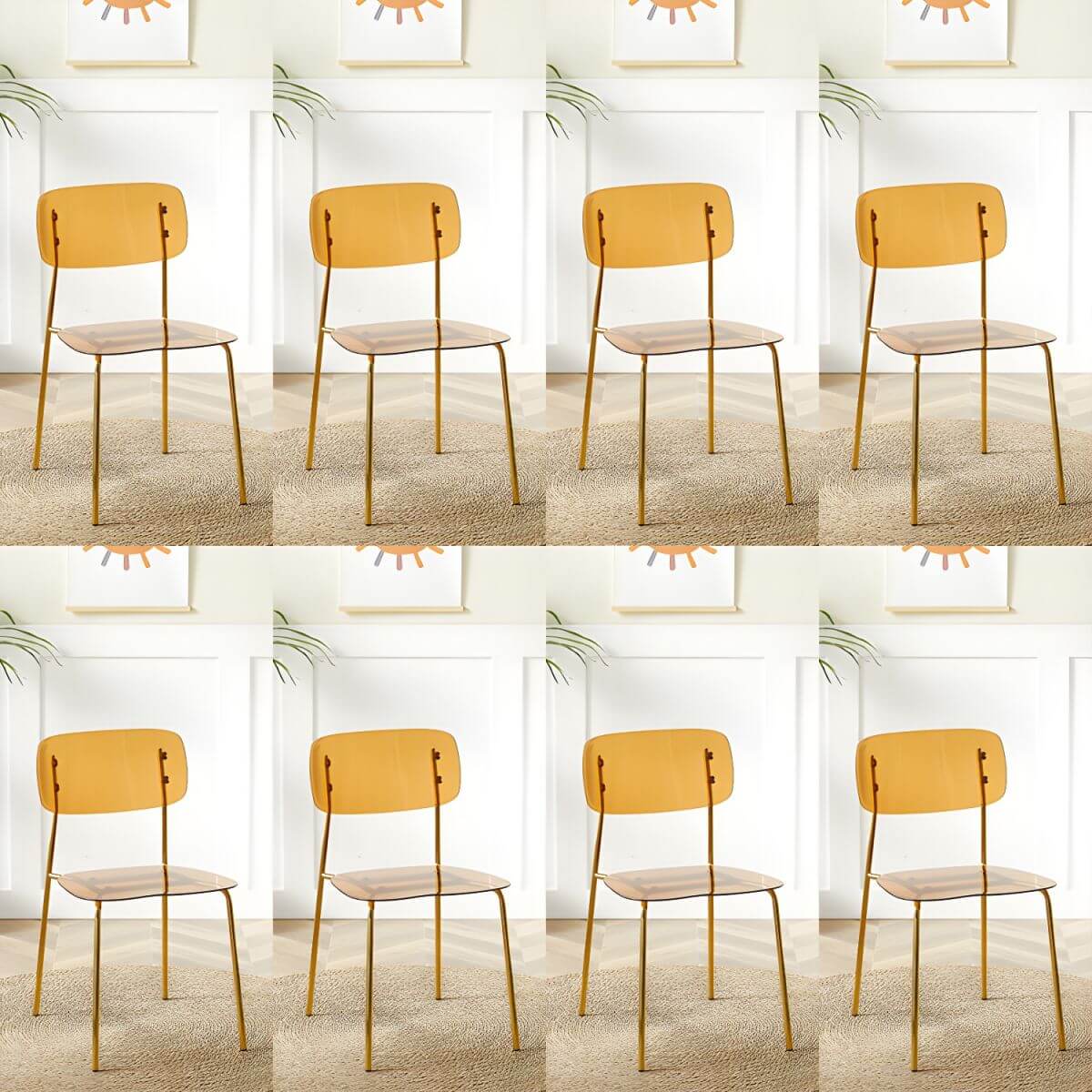 Transparent acrylic dining chair with modern design, perfect for living room and kitchen seating