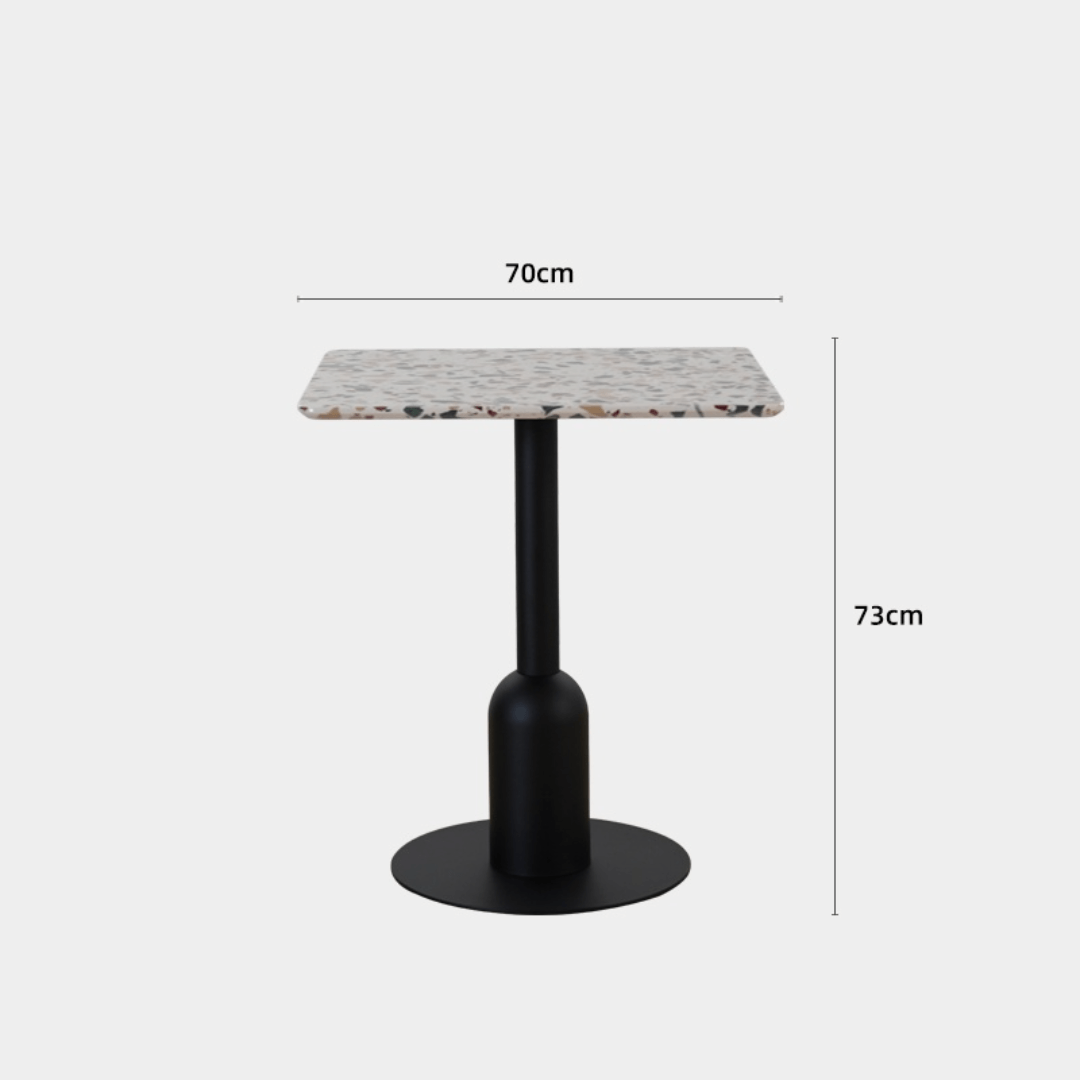Round terrazzo table ideal for dining or office use with versatile design