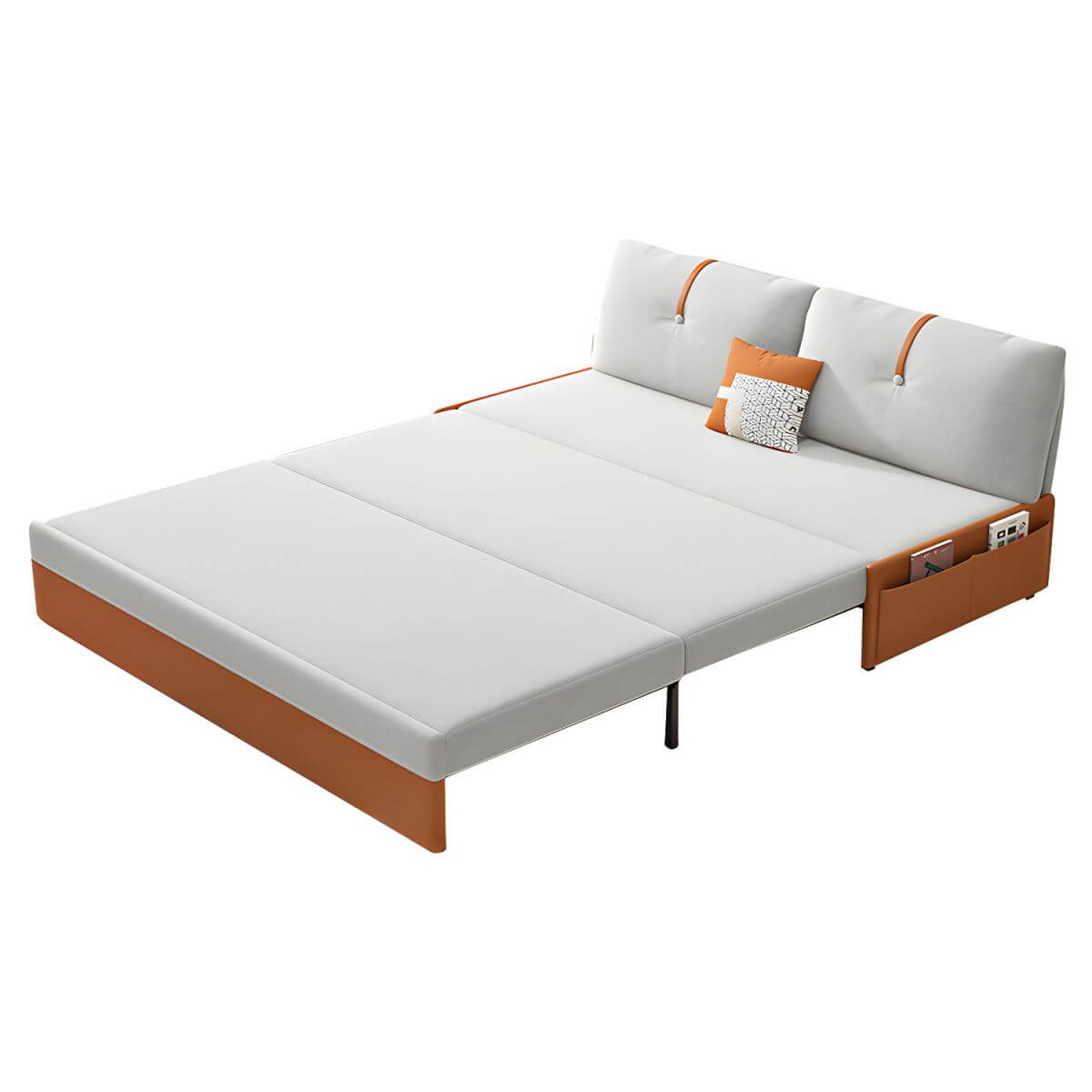 Orange polyester blend sleeper sofa with steel frame and casters, modern futon for versatile seating