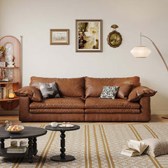 Canapé en Cuir Synthétique Marron Style Vintage pour Salon