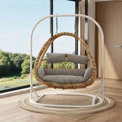 Cocoa Metal Porch Swing with Stand, 2-seater, Wear Resistant, Includes Cushions, Chain, and Stand Porch Swings