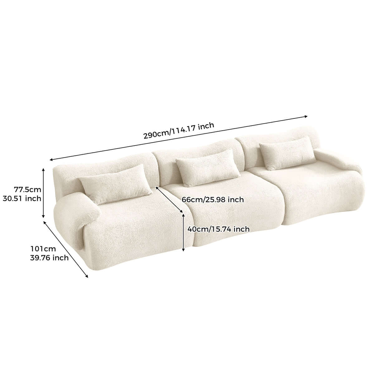 Modern sectional sofa upholstered in soft teddy velvet fabric with modular design