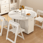 Round folding dining table with marble texture, perfect for small homes and space-saving design