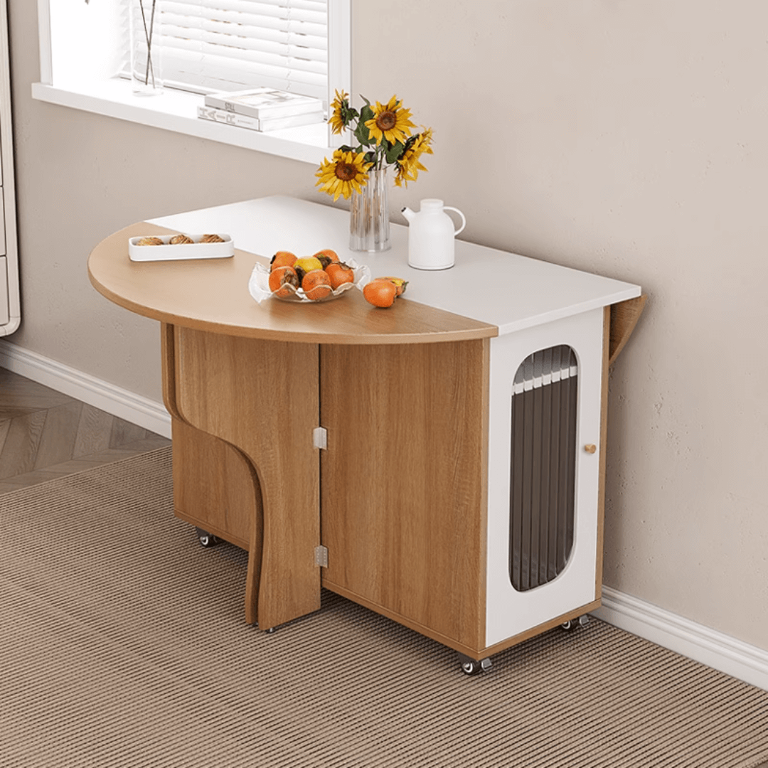 Eleganter runder Klapp-Esstisch mit Marmortextur - Platzsparendes Design für kleine Häuser Zweitbild