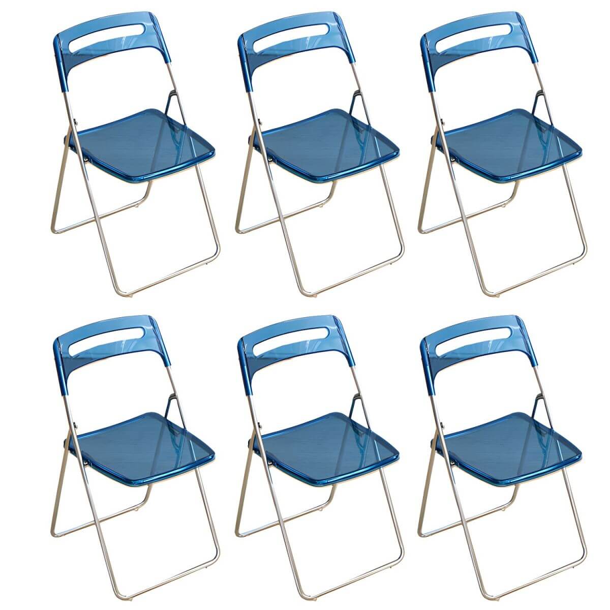 Modern collapsible open back side chair made of plastic and acrylic, ideal for kitchen and dining areas