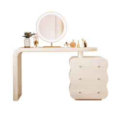 White Makeup Vanity with Adjustable 3-Drawer Side Cabinet Position
