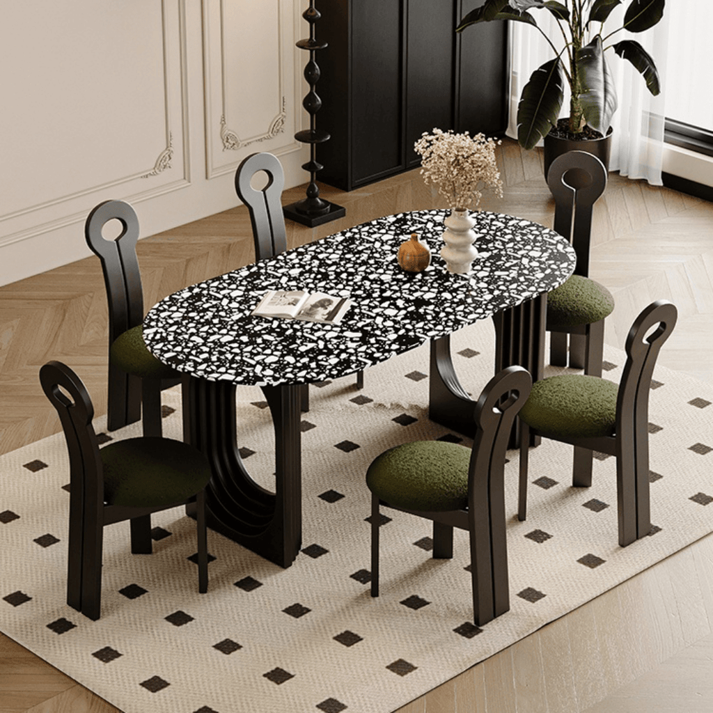 Minimalist terrazzo dining table and chair set ideal for family gatherings main product image