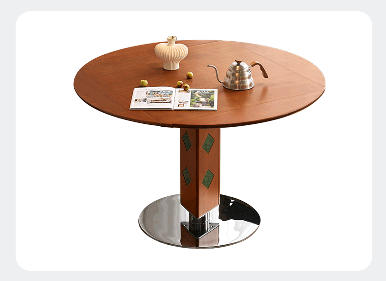 Round foldable dining table with French vintage design, perfect for small spaces and easy storage