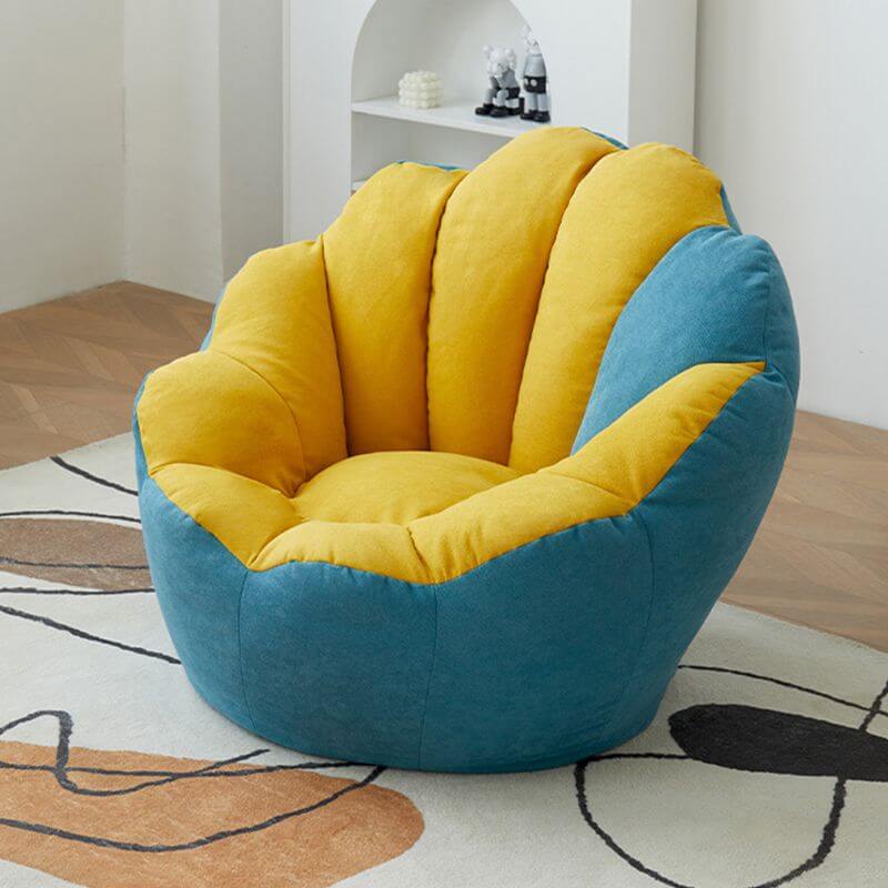 Lemon color cotton blend Papasan chair with slipcover and sewn pillow back accent
