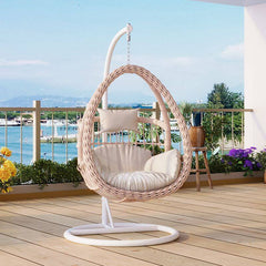 Metal 2-Seater Porch Swing with Stand, Complete with Chain, Stand, and Cushions, Pink Porch Swings