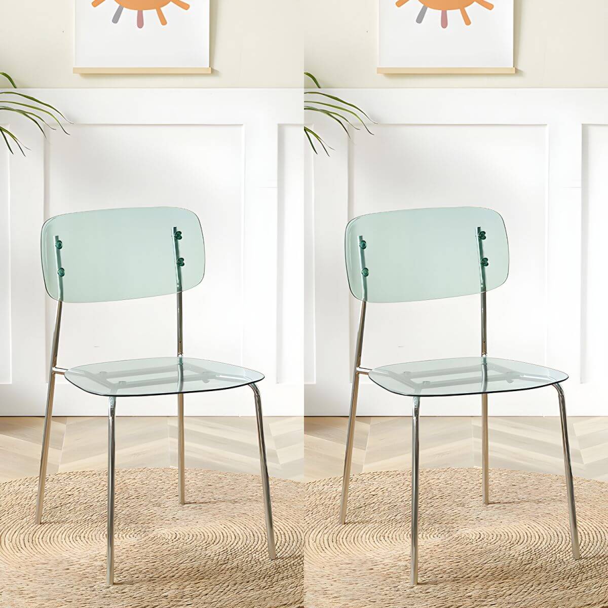 Transparent acrylic dining chair with modern design, perfect for living room and kitchen seating