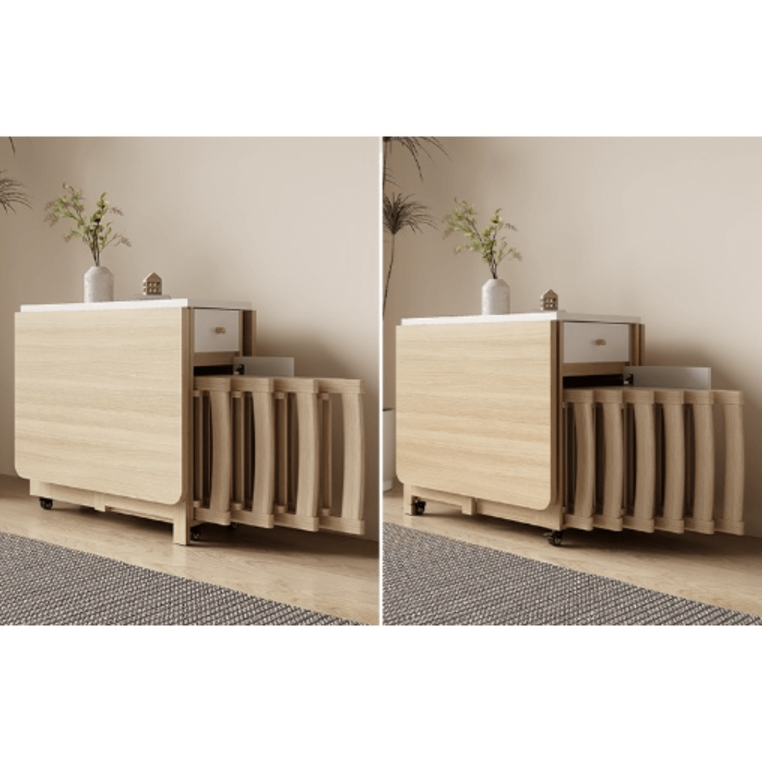 Expandable modern minimalist dining table set with chairs for stylish, space-saving meals