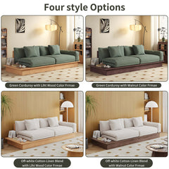 Cocochairs Floor Platform Wood Frame Sofa Bed – Reversible Armrests, Corduroy or Linen-Blend Upholstery