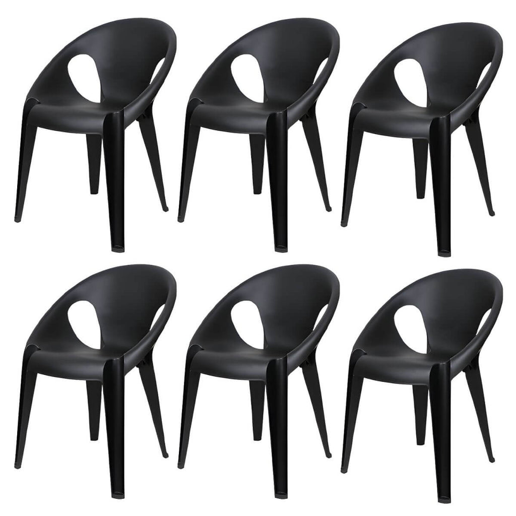 Stackable modern arm chair with open back made of plastic and acrylic for dining