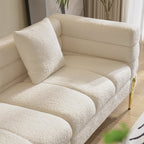 Modern white boucle upholstered fluted 3-seater sofa with pillow for living room seating