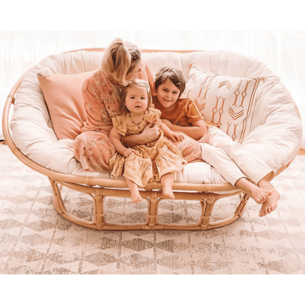 Cozy natural rattan papasan chair available in single or double size for comfortable lounging