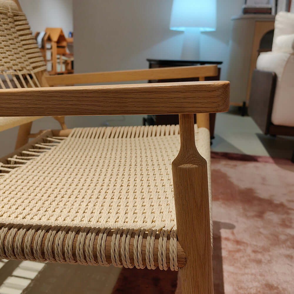 Solid wood dining armchair with natural style and paper twine seat for comfortable seating