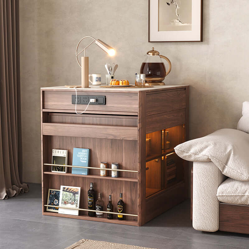 Extendable kitchen island dining table with durable sintered stone top for versatile use