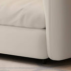 Modern white sleeper sofa with detachable mattress, casters, and black legs, 51 by 37 inches