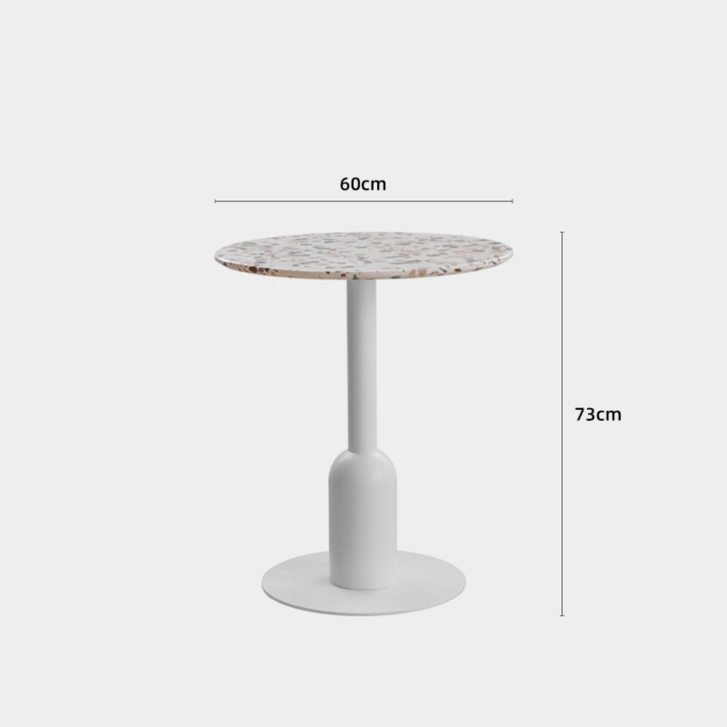 Round terrazzo table ideal for dining or office use with versatile design