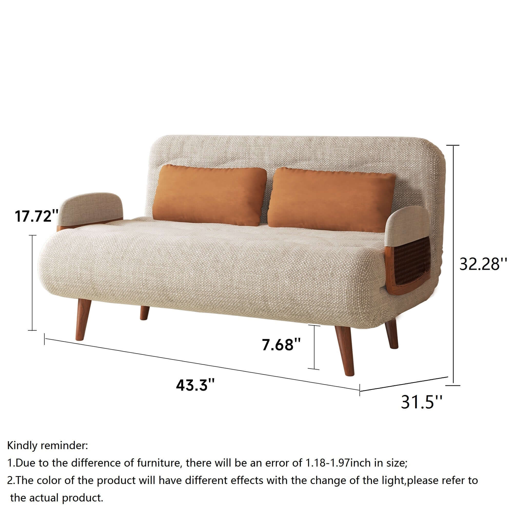 Beige 3-in-1 folding sofa bed with cotton and linen upholstery, convertible for versatile use