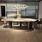 Oval marble top dining table seating 6-8 with multicolor finish main product image