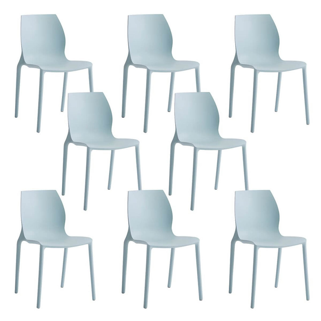 Stackable modern Scandinavian plastic and acrylic chair for kitchen and dining use