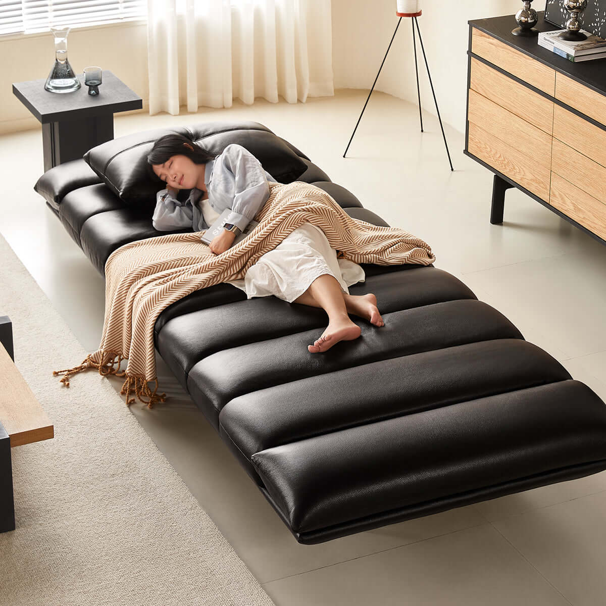 Double sided leather upholstered sofa designed for living room comfort and style