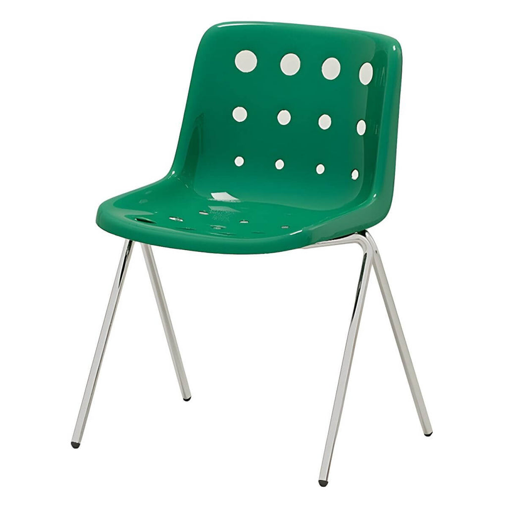 Stackable Scandinavian plastic and acrylic side chair with low back for dining