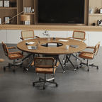 Foldable conference table with modern curve design and comfortable mesh chairs for meetings main product image