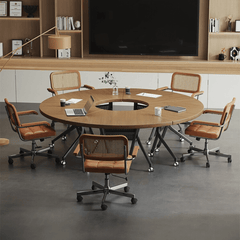 Elegant Fusion: Modern Curve-Design Foldable Conference Table with Comfortable Mesh Chairs