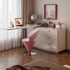 Pink and khaki Luxe Cone vanity stool with swivel feature for stylish seating