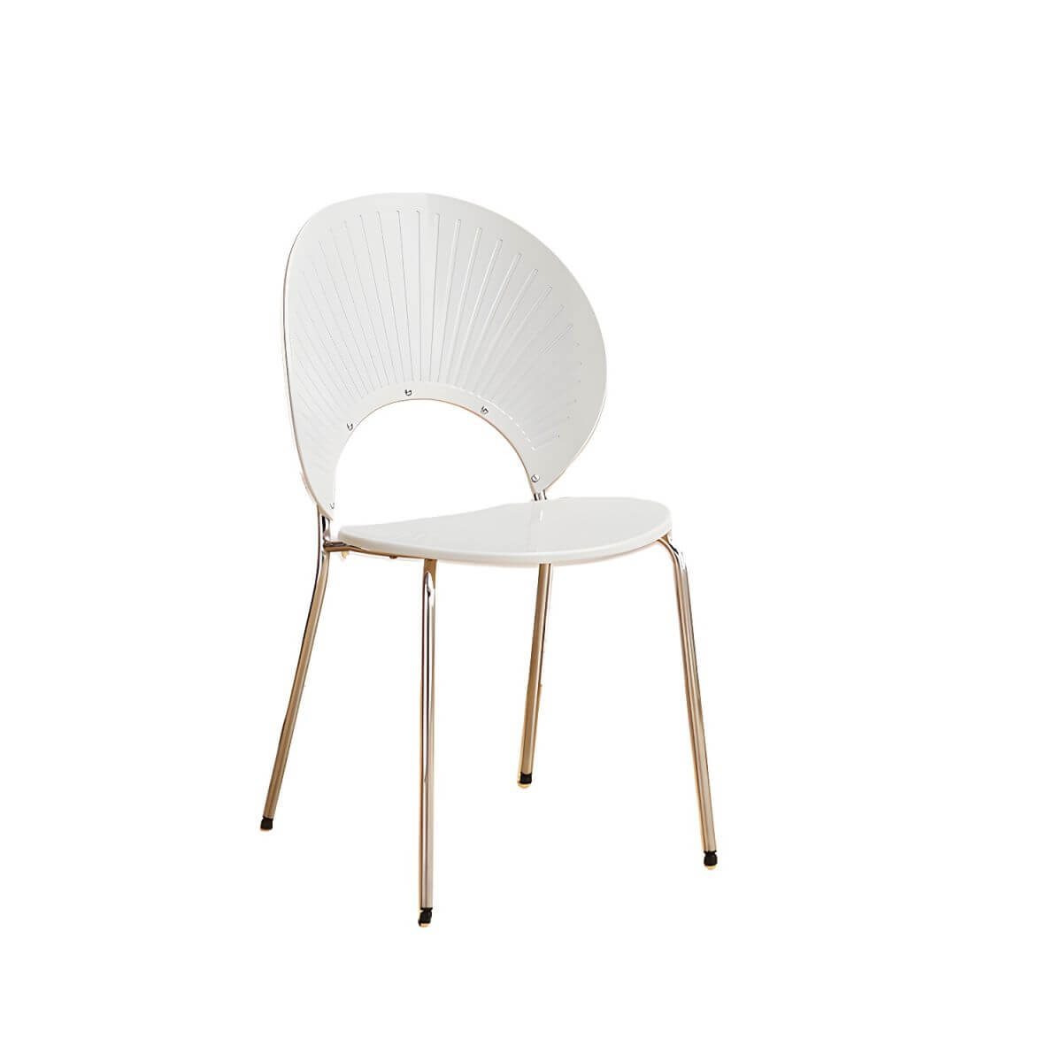 Stackable acrylic dining chair with open back and metal legs, armless design for modern dining rooms