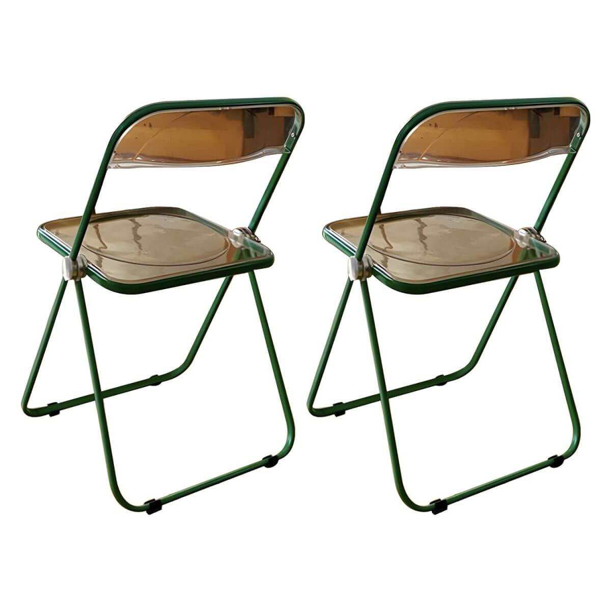 Contemporary acrylic folding armless chair with open back, ideal for dining rooms