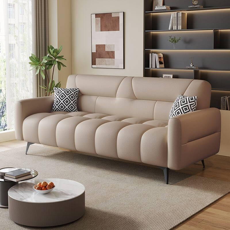 Synthetic Leather Arm-Included Light Brown Standard Sofa, Light Brown, Sponge, 83"L x 28"W x 33"H