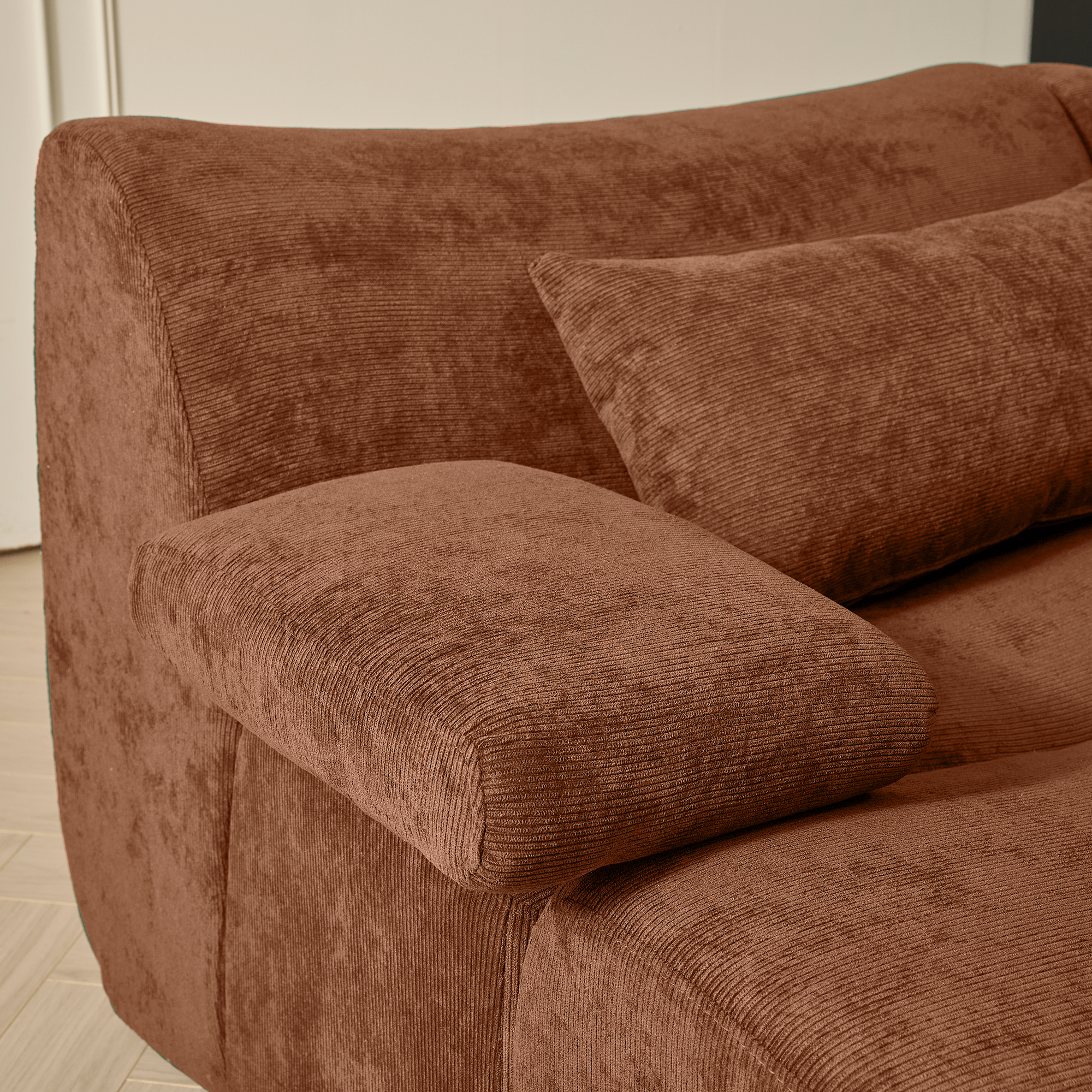 Green and brown modern corduroy sectional sofa with comfortable seating