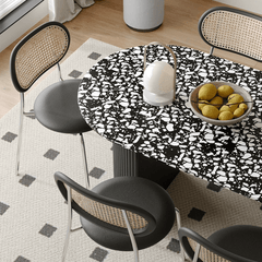 Sleek Black & White Terrazzo Dining Table – Modern Vintage Charm